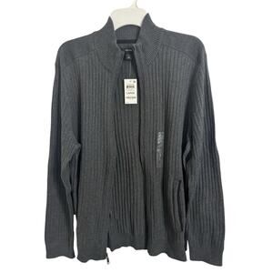 NWT Alfani Dark Gray Full Zip Ribbed Cardigan Pockets Size Large Grandpa Sweater
